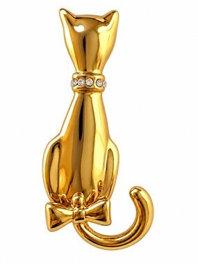 Vintage AAI Signed Figural Cat Brooch — Movable Swishing Tail